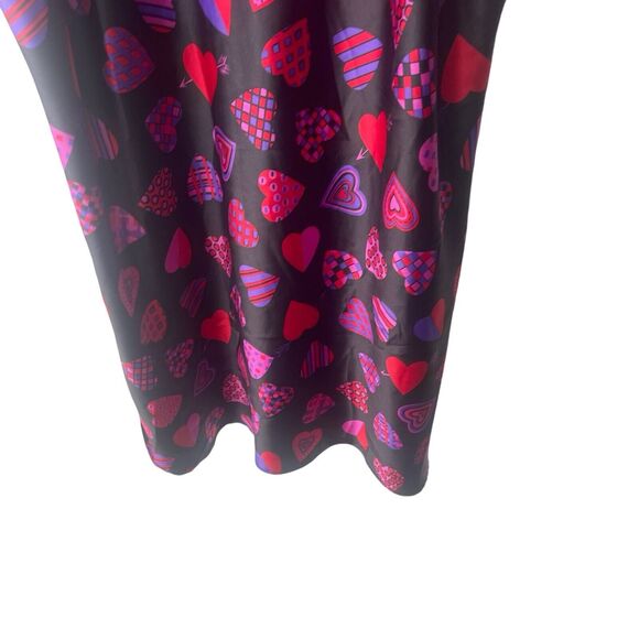Private Luxuries Plus Size 1X Black Red Hearts Love Satin Slip Dress Night Gown - Picture 3 of 9